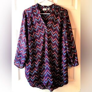 Cato Woman Navy Blue Red Off White Chevron Zigzag Stripe Tunic Blouse Sz 14W 16W